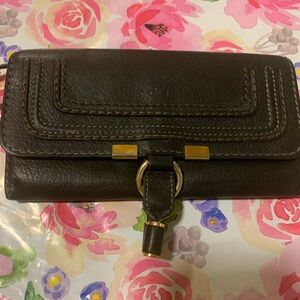 Chloe Dark Brown Leather Wallet with Gold Accents